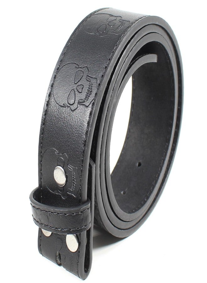 BC Belts حزام جلدي بتصميم جمجمة بدون مشبك، عرضه 1.5 بوصة، مزود بأزرار كبس - لون روك (أسود - مقاس كبير) - Image 3